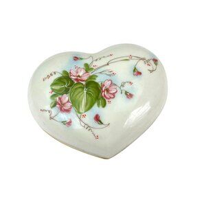 Vintage Handpainted Floral Heart-Shaped Porcelain Trinket Box By Aurora For Peru